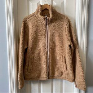 Old navy women’s cozy Sherpa teddy full zip camel jacket with thumb loops - XL
